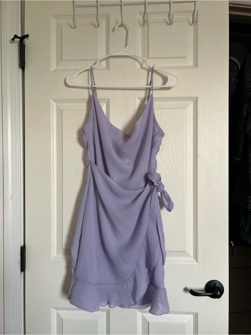 Lucy in the Sky Lilac Cowl Wrap Mini Dress